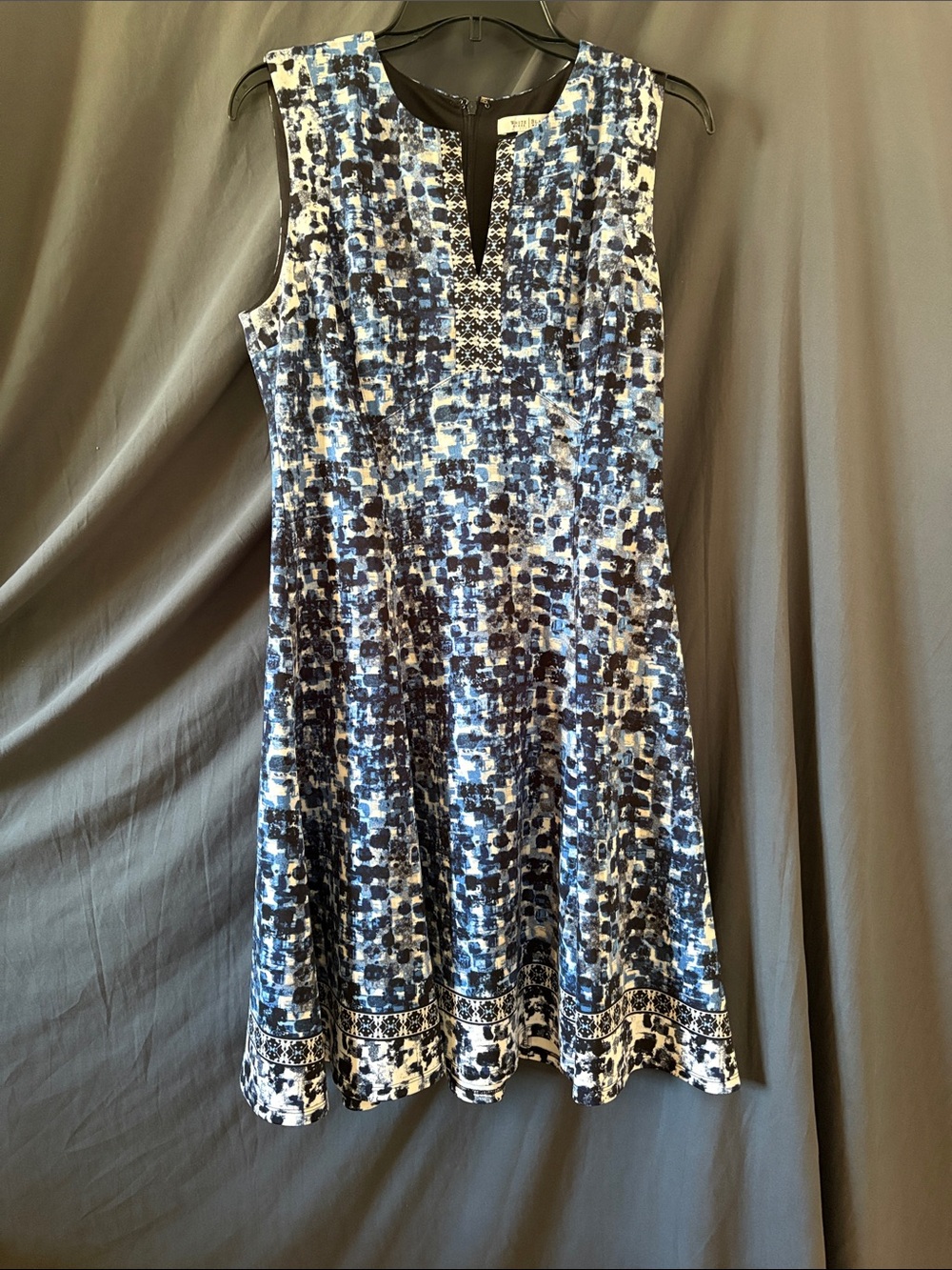 White House Black Market Blue and White Printed Midi Dress